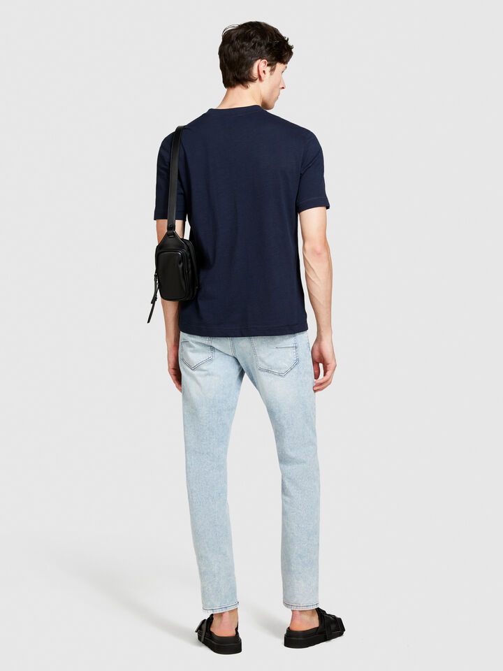 T-shirt with print in organic cotton - men's short sleeve t-shirts - Dark Blue | Sisley image number 3